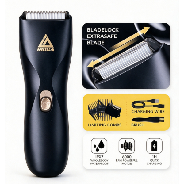 Tondeuse Corps Étanche IPX7 – 6000 RPM, Rechargeable USB